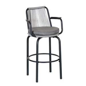 Outdoor Patio Bar Stools 29"H Set of 2, Modern Woven Rattan Rope Bar Height Chair