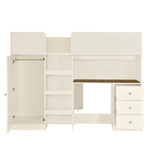 Loft Bed With Built In Wardrobe, Desk, Shelves, And Drawers