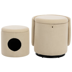 Barrel Chair, Built In Storage, 360° Swivel - Beige