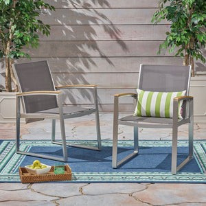Poetic Outdoor Dining Chair with Faux Wood Arms and Aluminum Frame (Set of 2)