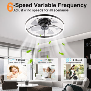 Smart Ceiling Fan with LED Light, 7 Blades Modern Metal Design