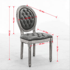 French Style Solid Wood Frame Antique Painting, Hand-Pulled Buckle Decoration Artificial Dining Chair With Nailhead Trim, Wood Legs