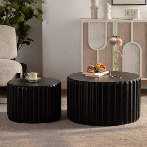 Black Scalloped Round Coffee Table Set