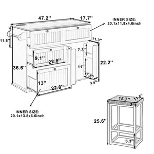 TOPMAX Farmhouse Kitchen Island with Drop Leaf and 2 Seatings