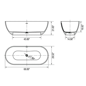 68.9" Freestanding Solid Surface Soaking Bathtub For Bathroom - Matte White