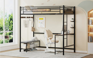 Twin Size Loft Bed Frame with Storage