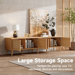 TV Stand With Storage & Cable Holes - Natural Wood