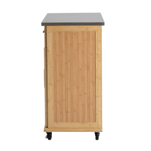 Indoor Compact Bamboo Rolling Kitchen Cart with Stainless Steel Top