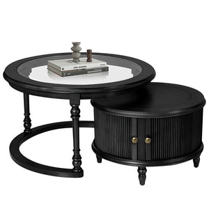 Modern Nesting Coffee Table Set with Glass and Solid Wood Frame