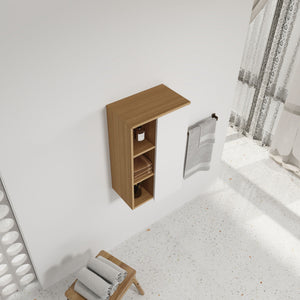 Wall Mounted Bathroom Side Cabinet, Single Door With 3 Tier Open Shelves - Black / Light Oak / White