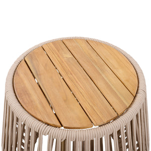 Acacia Wood Side Table with Beige Rope Base