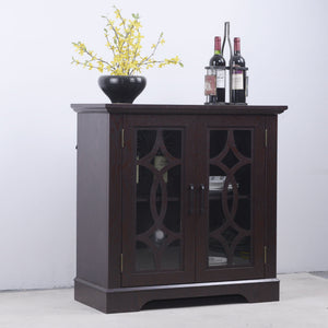 Modern Sideboard With Tempered Glass Doors - Ox Blood Red