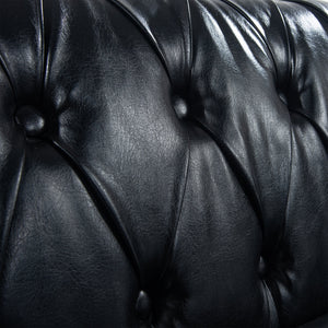 84.65" Black PU Rolled Arm Chesterfield Three Seater Sofa