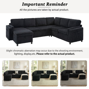 Convertible U-Shaped Sectional Sofa Bed With USB Ports And Storage