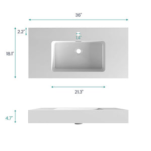 BB02-36-101 Integrated Solid Surface Basin Without Drain and Faucet, Glossy