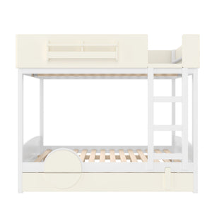 Full Bunk Bed with Trundle, Wood Bunk Bed Frame with Bookshelf