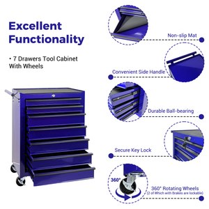 Rolling Metal Tool Chest with 7 Drawers, 20" Steel Cabinet - Purple