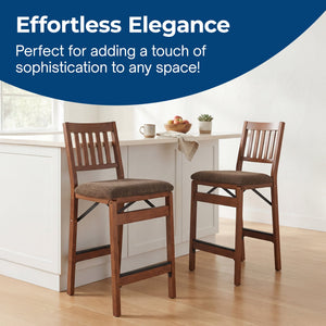 MECO Stakmore Fabric Upholstered Seat Folding Counter Stools, Fruitwood (2 Pack)