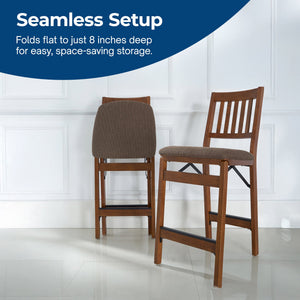 MECO Stakmore Fabric Upholstered Seat Folding Counter Stools, Fruitwood (2 Pack)