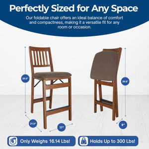 MECO Stakmore Fabric Upholstered Seat Folding Counter Stools, Fruitwood (2 Pack)