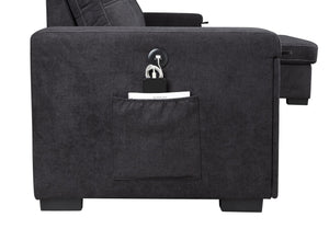 Toby - Woven Fabric Reversible Sleeper Sectional Sofa With Storage Chaise Cup Holder Charging Ports And Pockets
