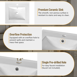 Elegant Bathroom Vanity With Ceramic Sink, Soft Close Door, Adjustable Shelf