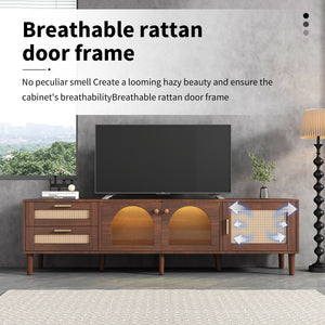 TV Stand With 3 Cabinets & 2 Drawers, LED Light Media Console For TVs Up To 80" - Dark Brown