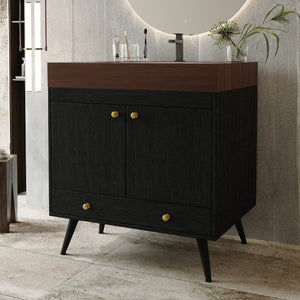 Contemporary Free-standing Bathroom Vanity with Faux Marble Top & Ceramic Sink