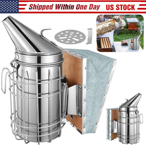 Bee Hive Smoker 11-Inch Heavy Duty Stainless Steel with Metal Heat Shield Storage Hook Beekeeping Equipment Tool