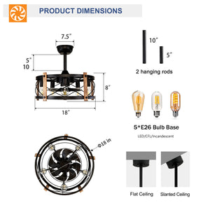 20'' Cage Ceiling Fan With Remote Control