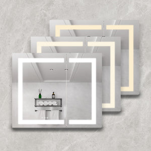 36" X 30" Medicine Cabinet With LED Vanity Mirror, Anti-Fog Recessed Or Surface Mount Bathroom Double Door Large Storage 3000K~6000K Bright Lighted Aluminum Storage Cabinet With Touch Switch - Silver