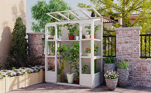 TOPMAX 78-Inch Wooden Greenhouse with Skylights and Folding Shelves