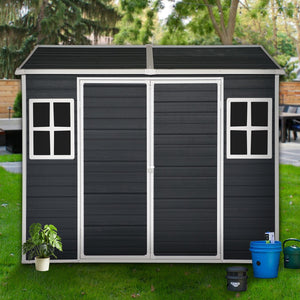 8x4ft Outdoor Resin Garden Shed with Floor and 2 Windows