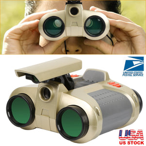 4X30 Kids Toy Night Vision Binoculars with Pop-Up LED Light Portable Neck Strap for Watching Hiking Travelling