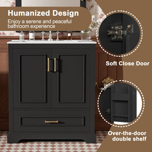 Bathroom Vanity With Sink, 1 Divided Drawer And 2 Soft Close Doors With Double Shelf