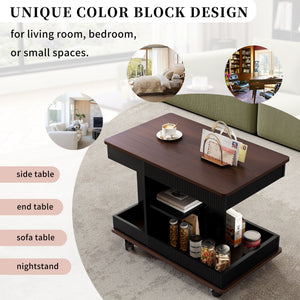 Adjustable End Table With Wheels, 360°Rotating Top And Storage Space