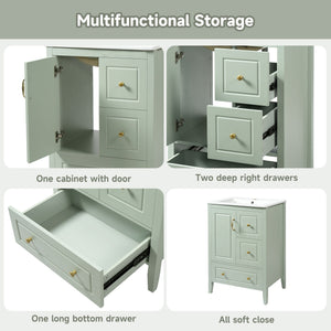 Retro Bathroom Vanity With Sink, Soft Closing Cabinet & Drawers