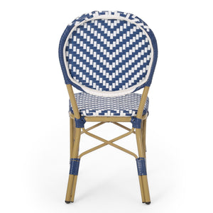 Outdoor Rattan and Aluminum French Armless Bistro Chairs Set - Navy Blue