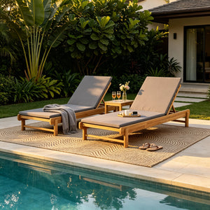 Light Teak Acacia Wood Chaise Lounge Set