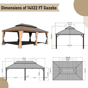 14x22FT Hardtop Gazebo with Galvanized Steel Double Roof