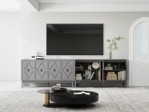 Vintage Storage Cabinet with Hand-Carved Geometric Doors