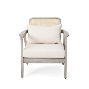 (Set of 2) Outdoor Acacia Wood Patio Club Chairs with Cushions