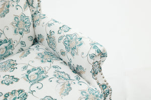 Modern Accent Chair with Retro Wood Legs and Floral Design