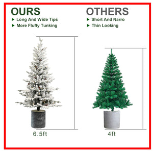 4.5FT Flocked Christmas Tree with Pot Base and LED Lights