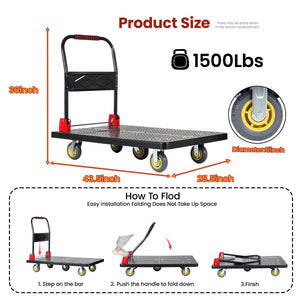 25.5"x43.5" Platform Truck with 1500lbs Capacity