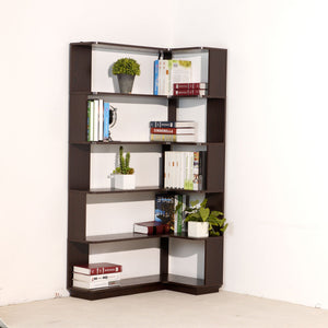 Ox Blood - Red 90Cm L-Shaped Freestanding Corner Bookshelf With Anti Tip Safety, Storage Cabinet For Living Room - Ox Blood Red