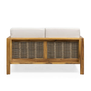 Outdoor 4 Seater Acacia Wood Chat Set With Wicker Accents And Cushions