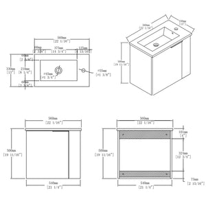 22 Inch Floating Bathroom Vanity with Sink, Soft-Close Door, Ceramic Sink, Plywood
