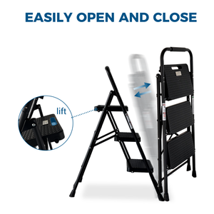 3 Step Ladder Folding Step Stool with Wide Anti-Slip Pedal