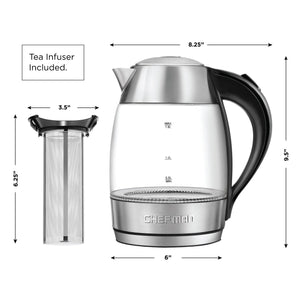 Chefman 1.8 Liter Glass Electric Tea Kettle with Removable Tea Infuser, Clear